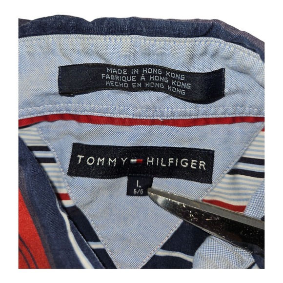 Vintage Tommy Hilfiger Button Down Shirt Large Men's Long Sleeve Striped Y2K - Picture 2 of 9